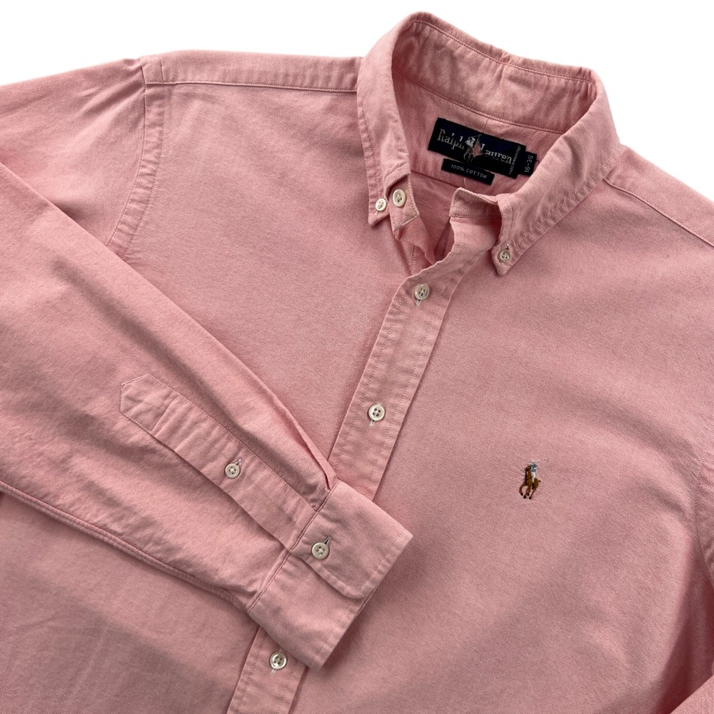 Ralph Lauren Oxford Cloth Button Down Shirt Mens 16-35 Pink Long Sleeve Ivy Prep